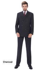 Men's Windowpane Double Breasted 6 Buttons 3-piece Classic Fit Suit